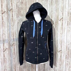 Fox Girls Hoodie | Full-Zip | Fleece Lined | Black | Medium | Embroidered